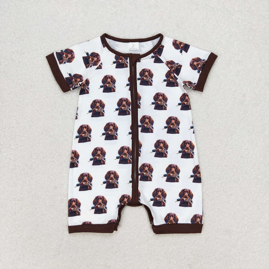 Baby Boy Short Sleeves Ducks Dogs Zipper One Piece Romper