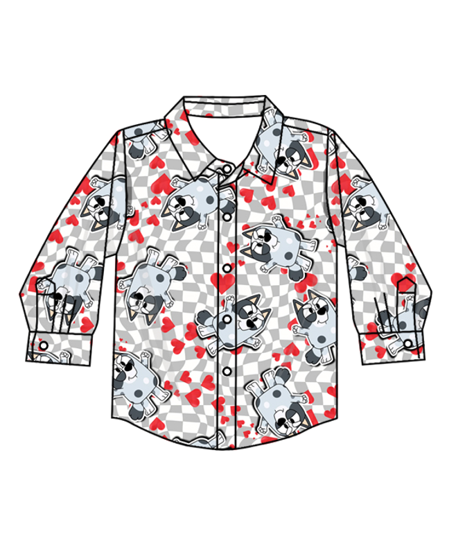 Baby Boy Kids Toddler Long Sleeves Valentines Dogs Hearts Buttons Shirt Tops Moq 5 (12.2)