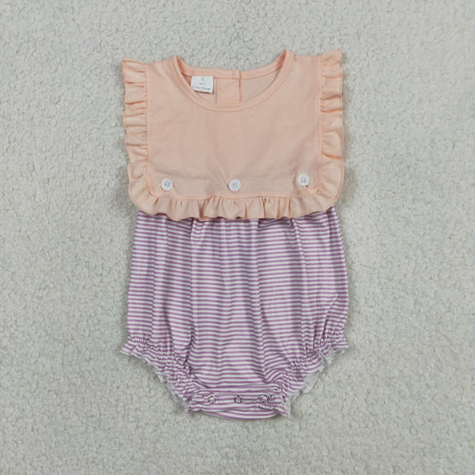 Baby Girls Infant Summer Purple Stripes Bubble Romper RTS
