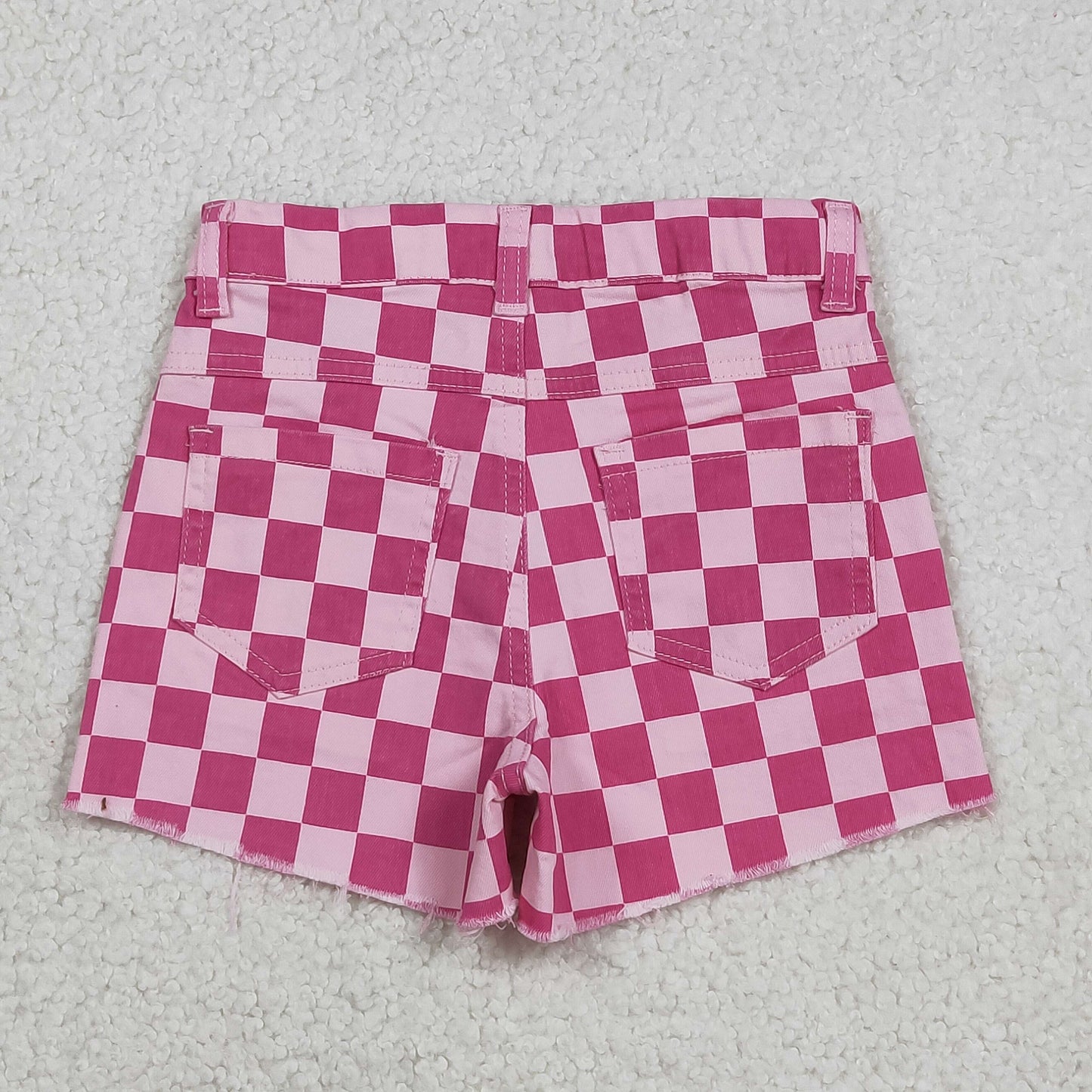 Baby Girls Kids Pink Checked Denim Shorts RTS