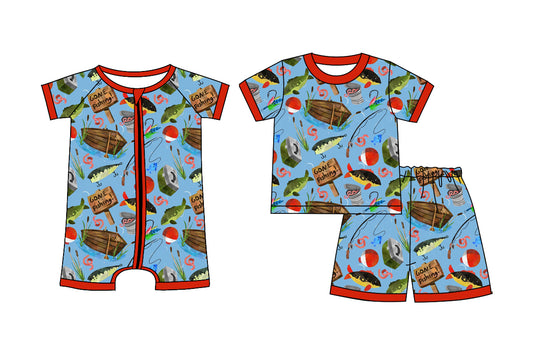 ( Moq 5 Each Style ) Sibling Baby Boys Kids Short Sleeves Shirt Shorts Set Romper Fishing Clothes