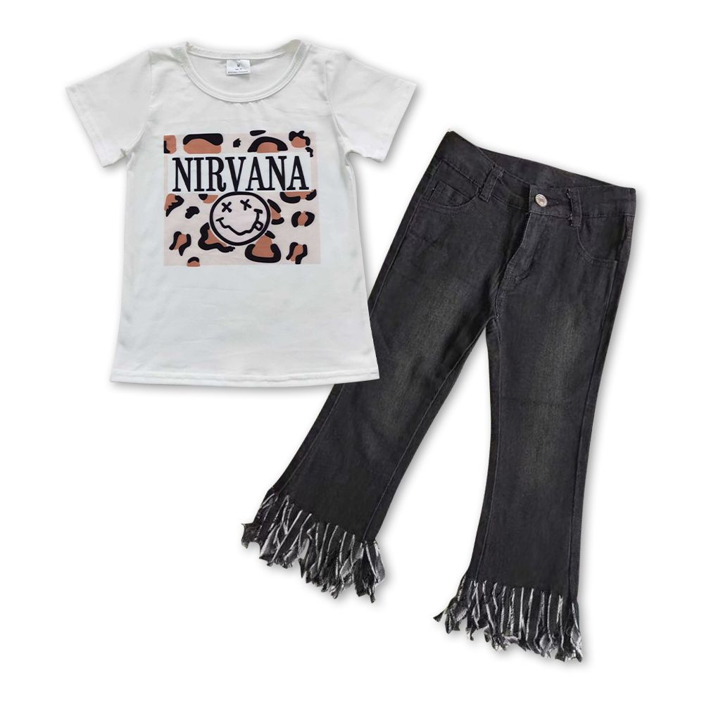 GSPO0843 Baby Girl Short Sleeves Shirt Denim Pants Outfit
