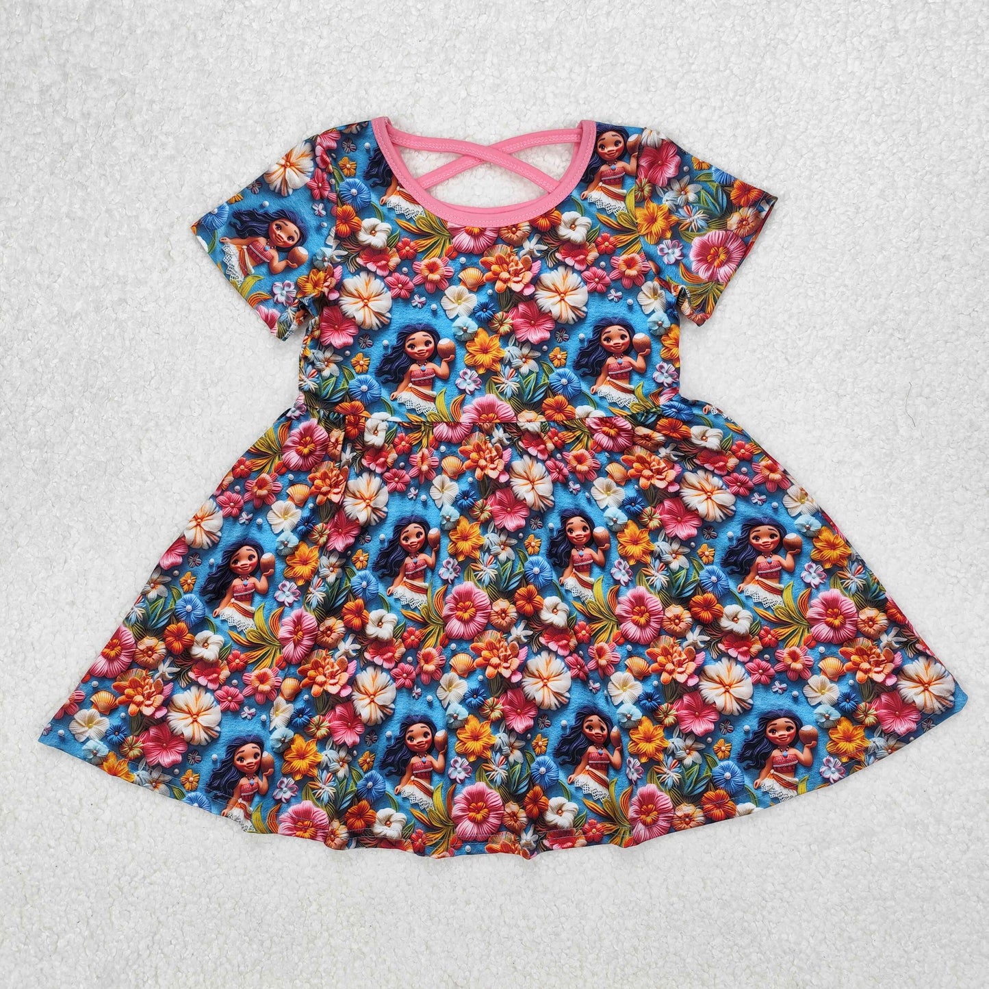 Baby Girl Short Sleeves Princess Flower Knee Length Dress RTS