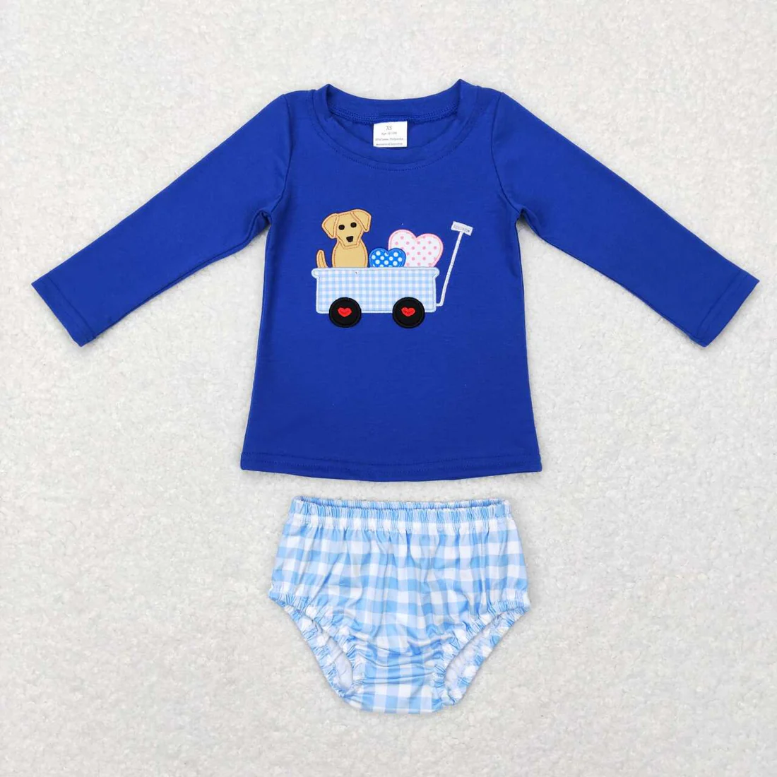 Baby Boy Girl Long Sleeves Valentines Embroidery Dogs Hearts Checked Sibling Pajamas Clothes Set
