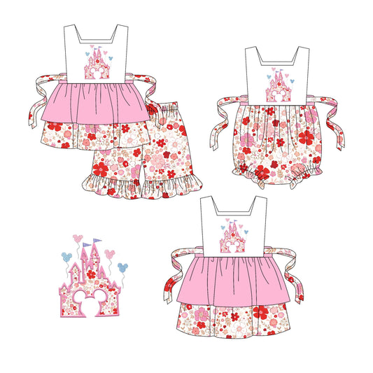 Baby Girl Floral Castle Hearts Pink Sibling Romper Dress Set ( Moq 5 Each Style ) 1.21