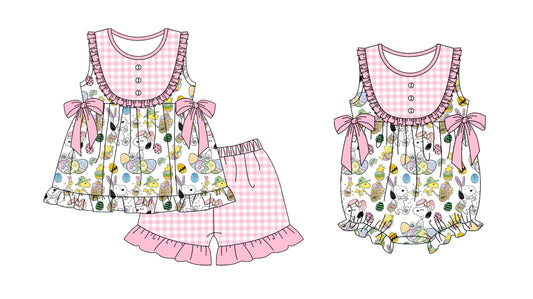 Baby Girl Easter Dogs Eggs Sibling Romper Set ( Moq 5 Each Design ) 12.12