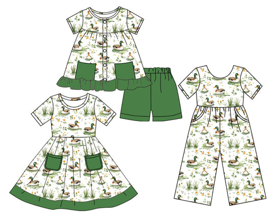 Baby Girl Short Sleeves Ducks Sibling Jumpsuit Dress Set ( Moq 5 Each Style ) 3.19
