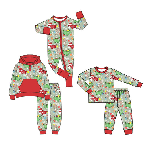 ( Moq 5 Each Style ) Baby Boy Toddler Dinosaurs Lights Christmas Sibling Romper Set