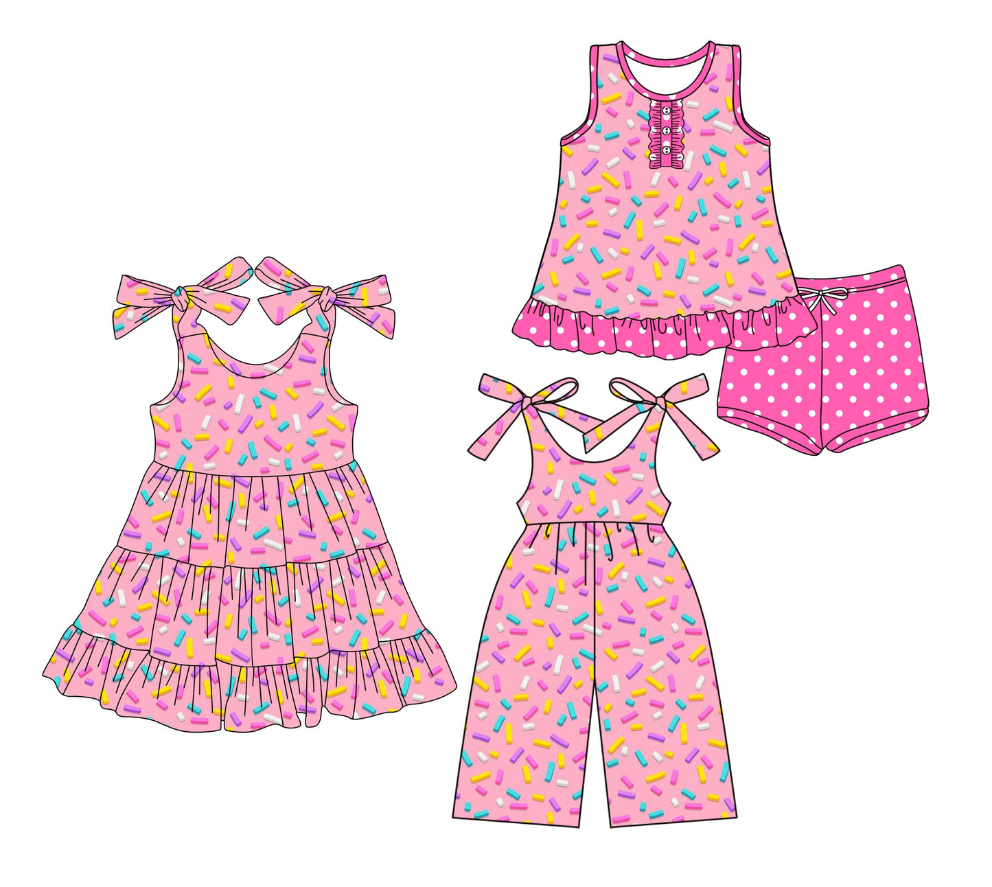 Baby Girl Sleeveless Candies Sibling Jumpsuit Dress Set ( Moq 5 Each Style ) 3.20