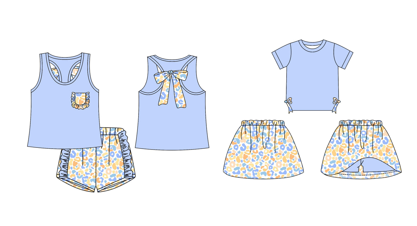 Baby Girl Sleeveless Bows Leopard Sibling Blue Set ( Moq 5 Each Design ) 12.13