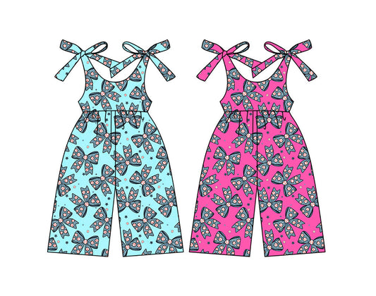 Baby Girl Straps Baseball Bows Sibling Jumpsuit ( Moq 5 Each Style ) 12.20