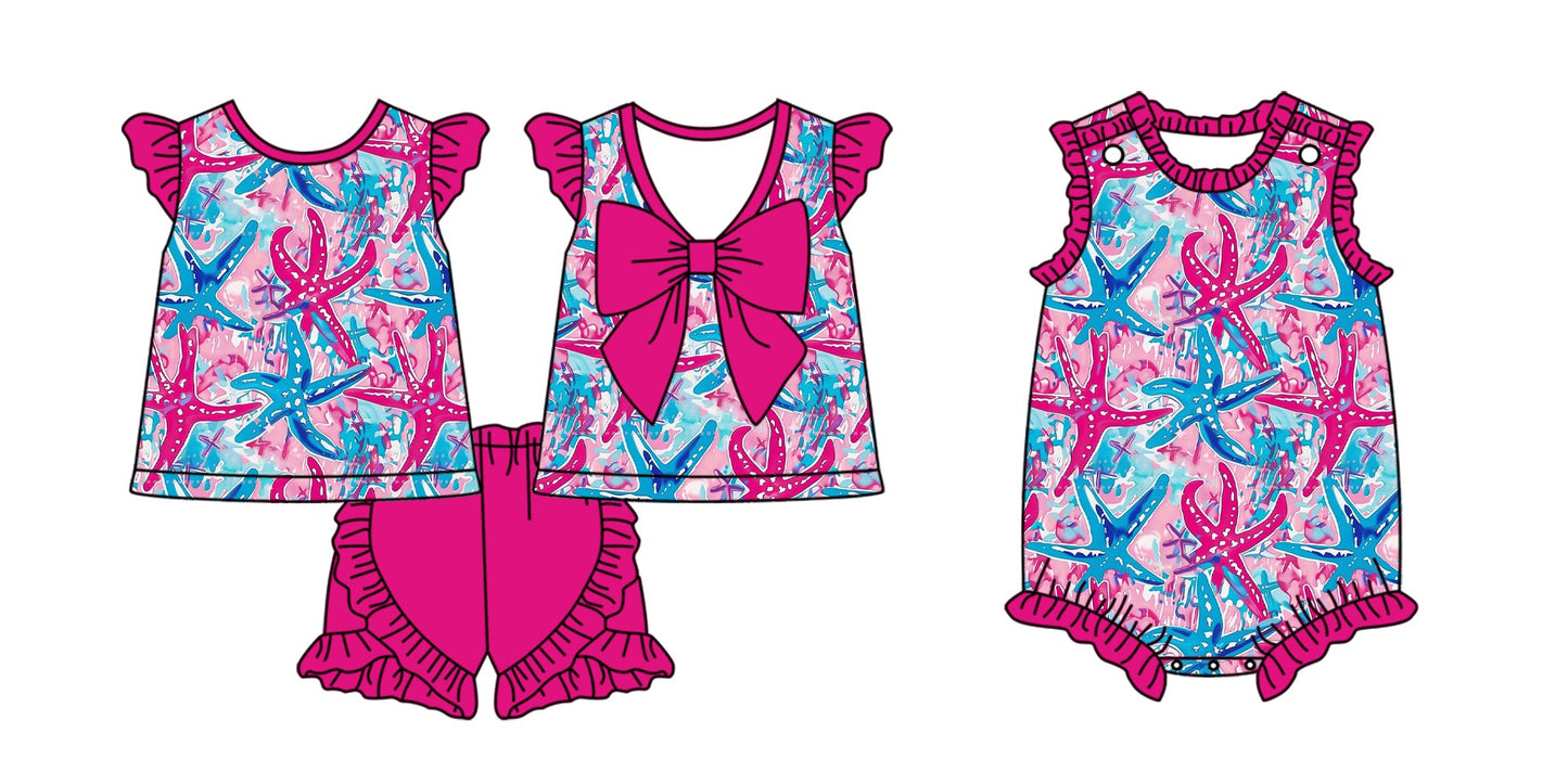 Baby Girl Starfish Bow Sibling Romper Set ( Moq 5 Each Style ) 2.10