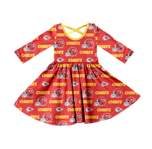 Baby Girl Team Long Sleeves KC Fall Knee Length Team Red Dress