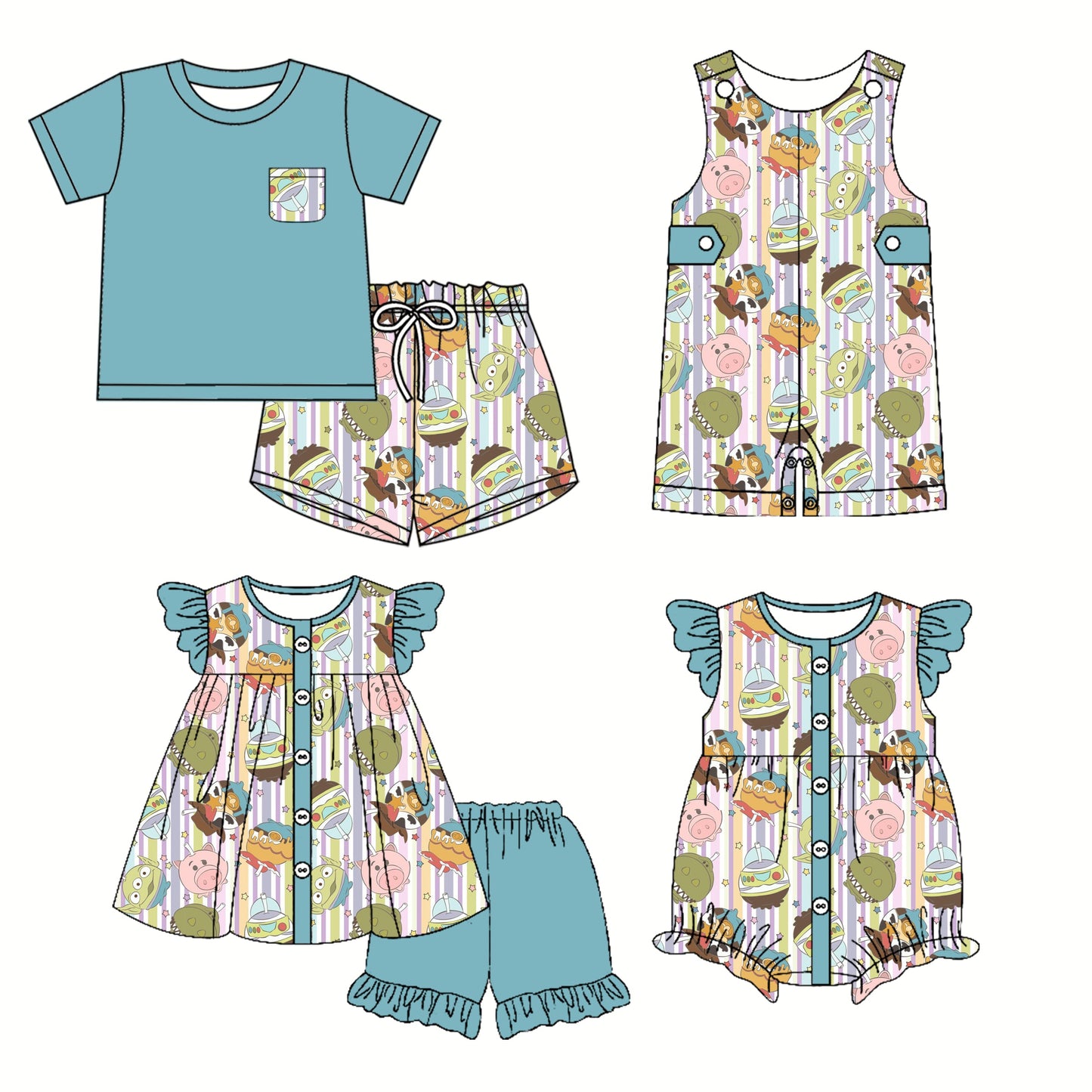 Baby Boy Girl Cartoon Sibling Romper Set ( Moq 5 Each Style ) 3.1