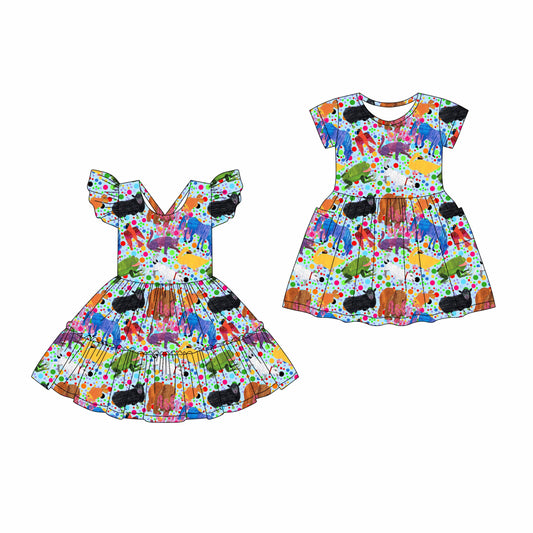 ( Moq 5 Each Style ) Baby Girl Colorful Short Sleeves Back To School Sibling Dress 4.17