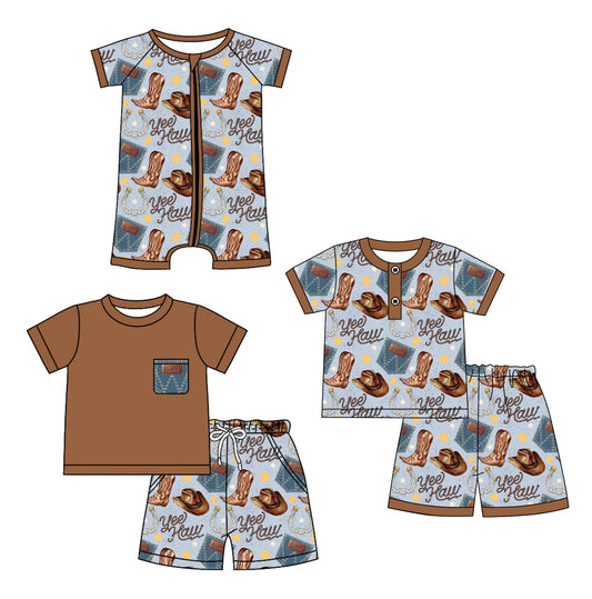 Baby Boy Short Sleeves Western Boots Hats Sibling Romper Set ( Moq 5 Each Style ) 12.23