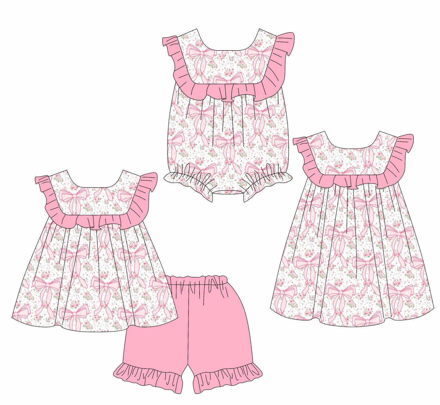 Baby Girl Short Sleeves Flower Bows Sibling Romper Dress Set ( Moq 5 Each Style ) 3.21