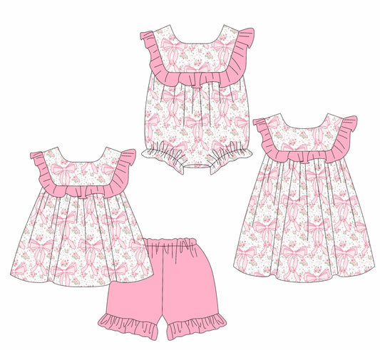 Baby Girl Short Sleeves Flower Bows Sibling Romper Dress Set ( Moq 5 Each Style ) 3.21