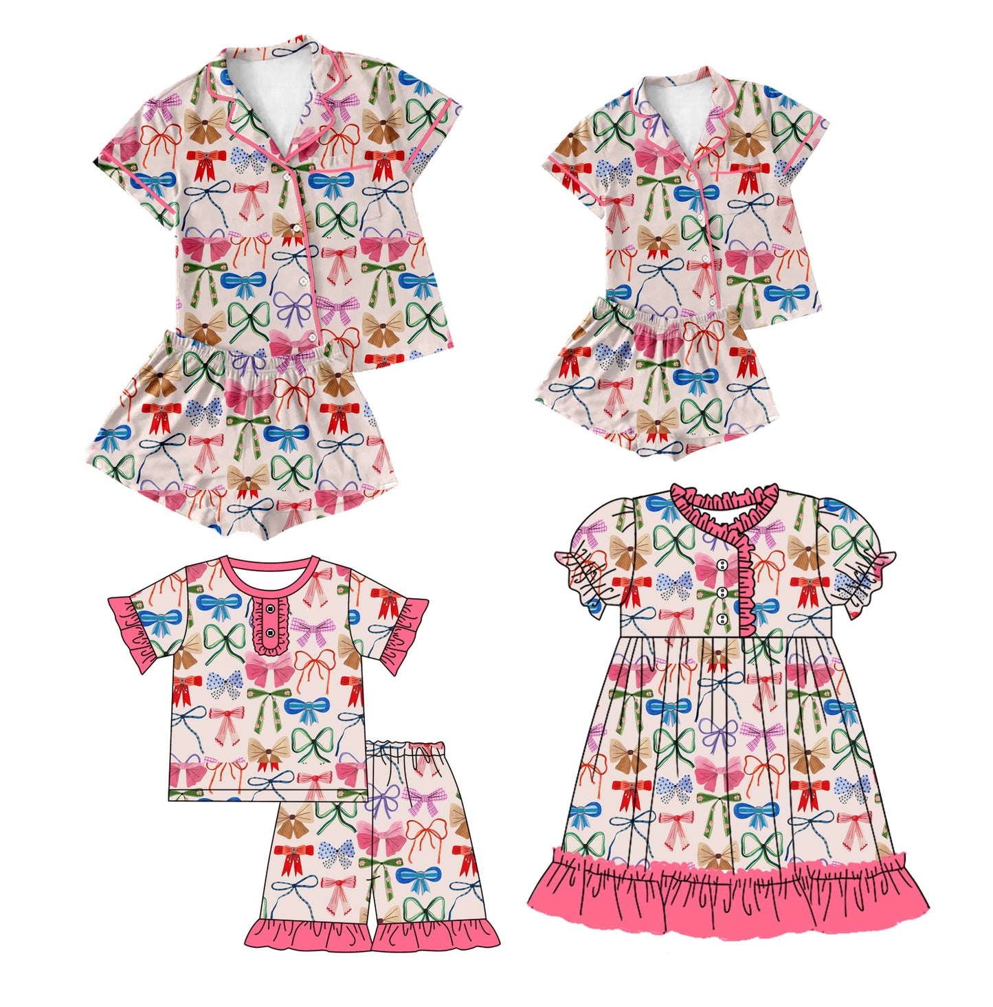 Baby Girl Toddler Adult Women Bows Sibling Family Dress Pajamas Set ( Moq 5 Each Style ) 12.24