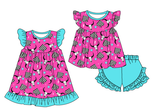 Baby Girl Short Sleeves Cow Sibling Dress Set ( Moq 5 Each Style ) 12.31