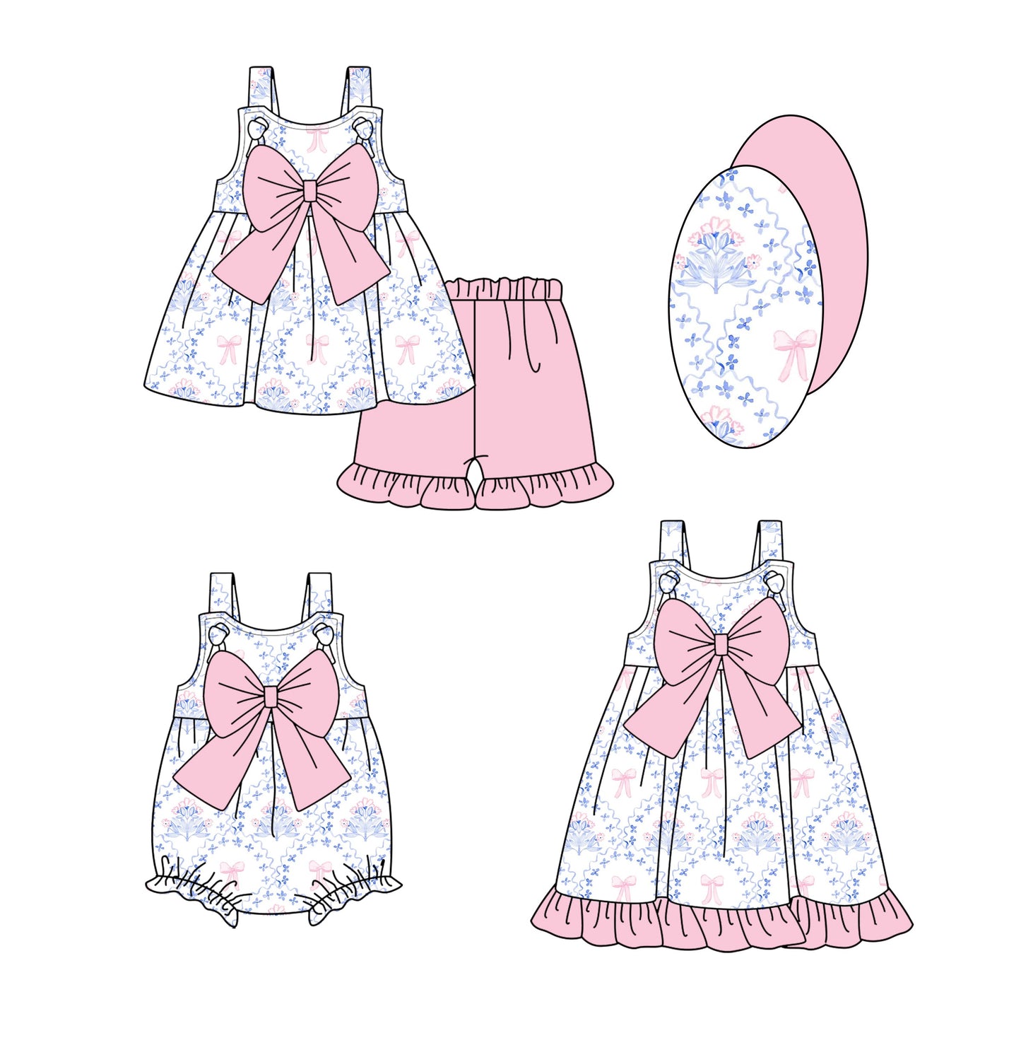 Baby Girl Flower Bows Sibling Romper Dress Set ( Moq 5 Each Style ) 1.23