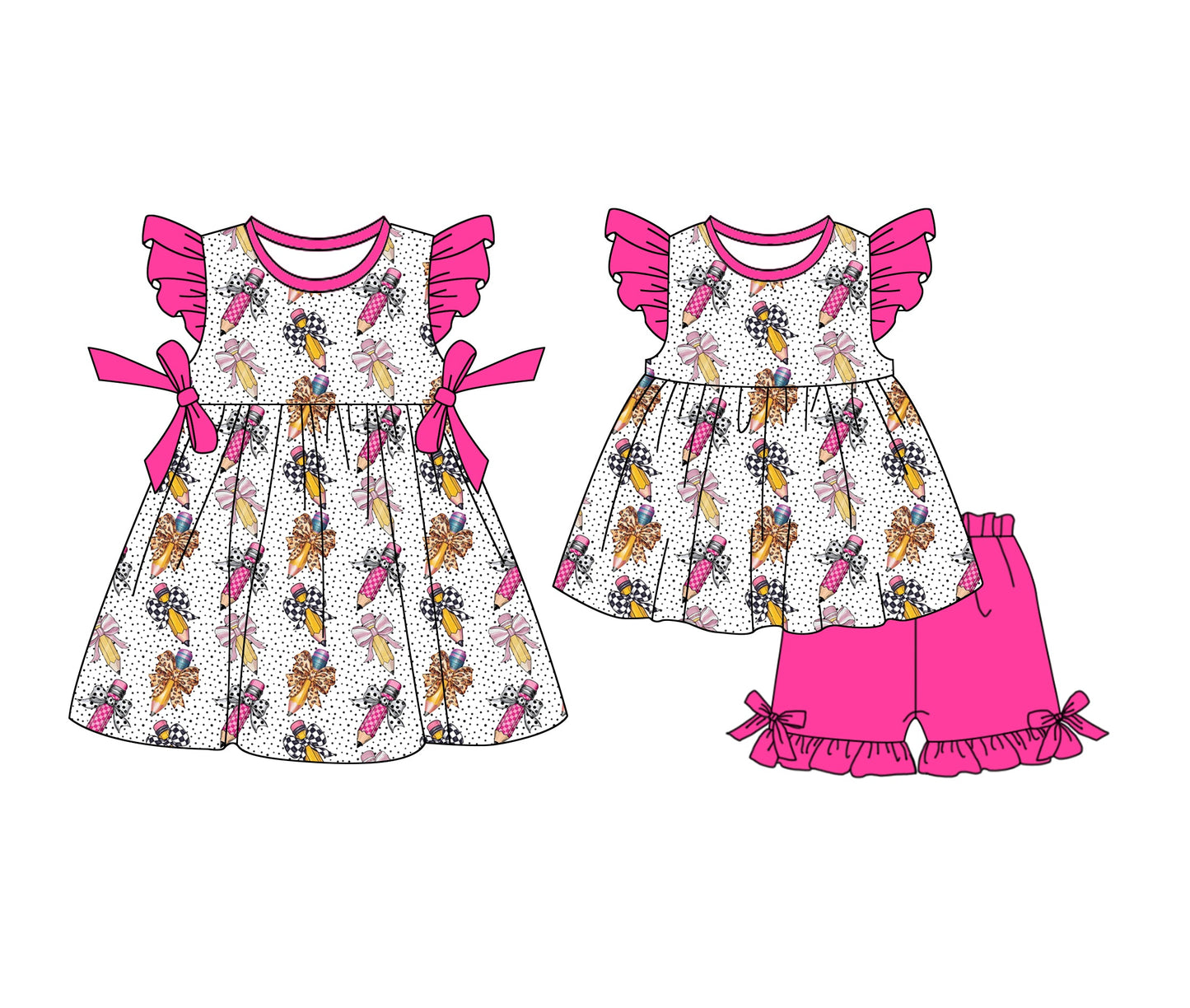 Baby Girl Back To School Pencil Bows Sibling Dress Set ( Moq 5 Each Style ) 1.6