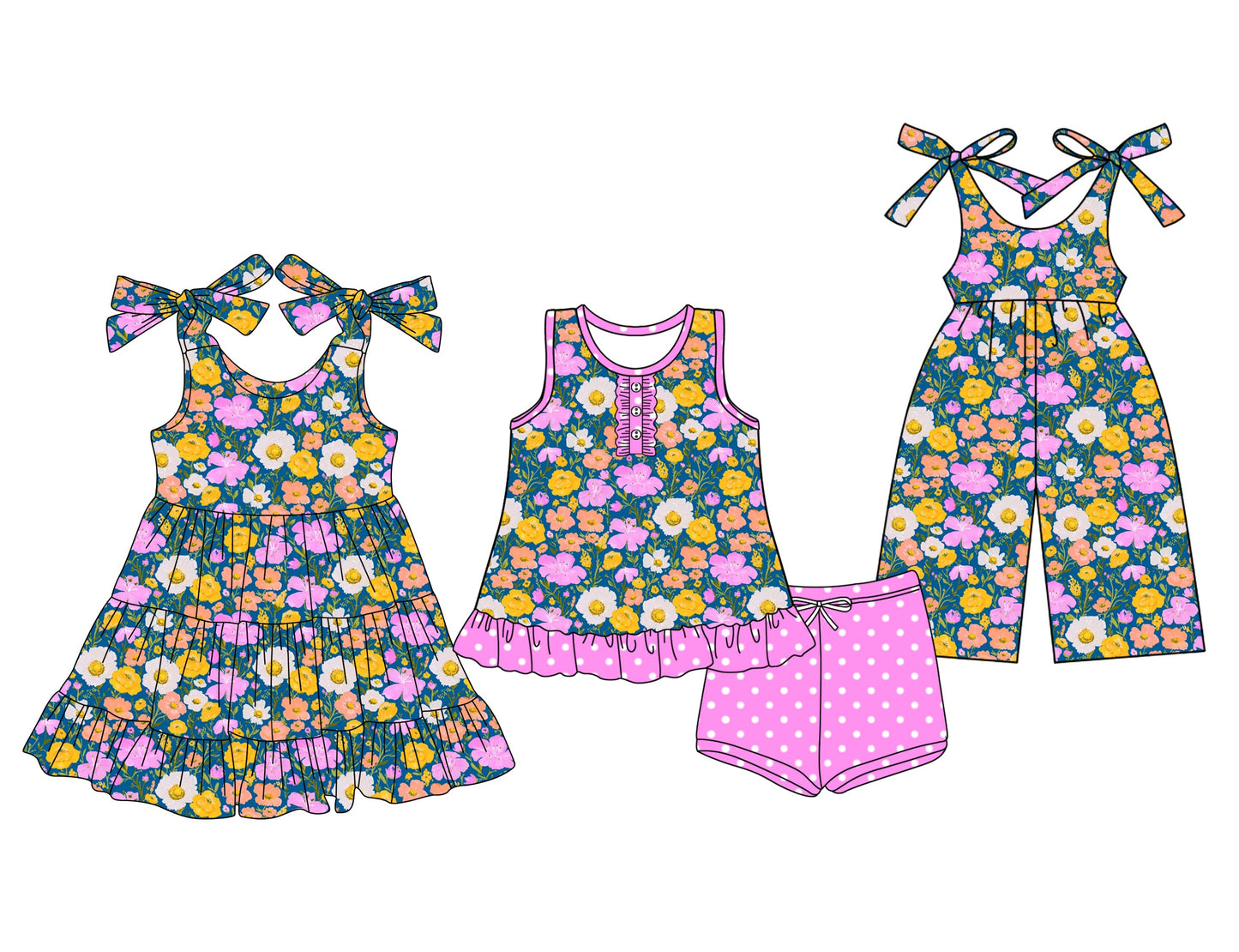 Baby Girl Straps Flower Sibling Jumpsuit Dress Set ( Moq 5 Each Style ) 3.15