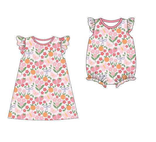 Baby Girl Short Sleeves Flower Bows Sibling Romper Dress ( Moq 5 Each Style ) 3.10