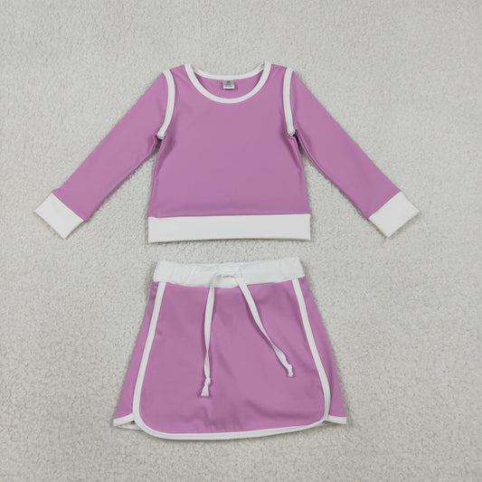 Baby Girls Kids Purple Long Sleeve Shirt Skirts Shorts Yoga Clothes Set RTS