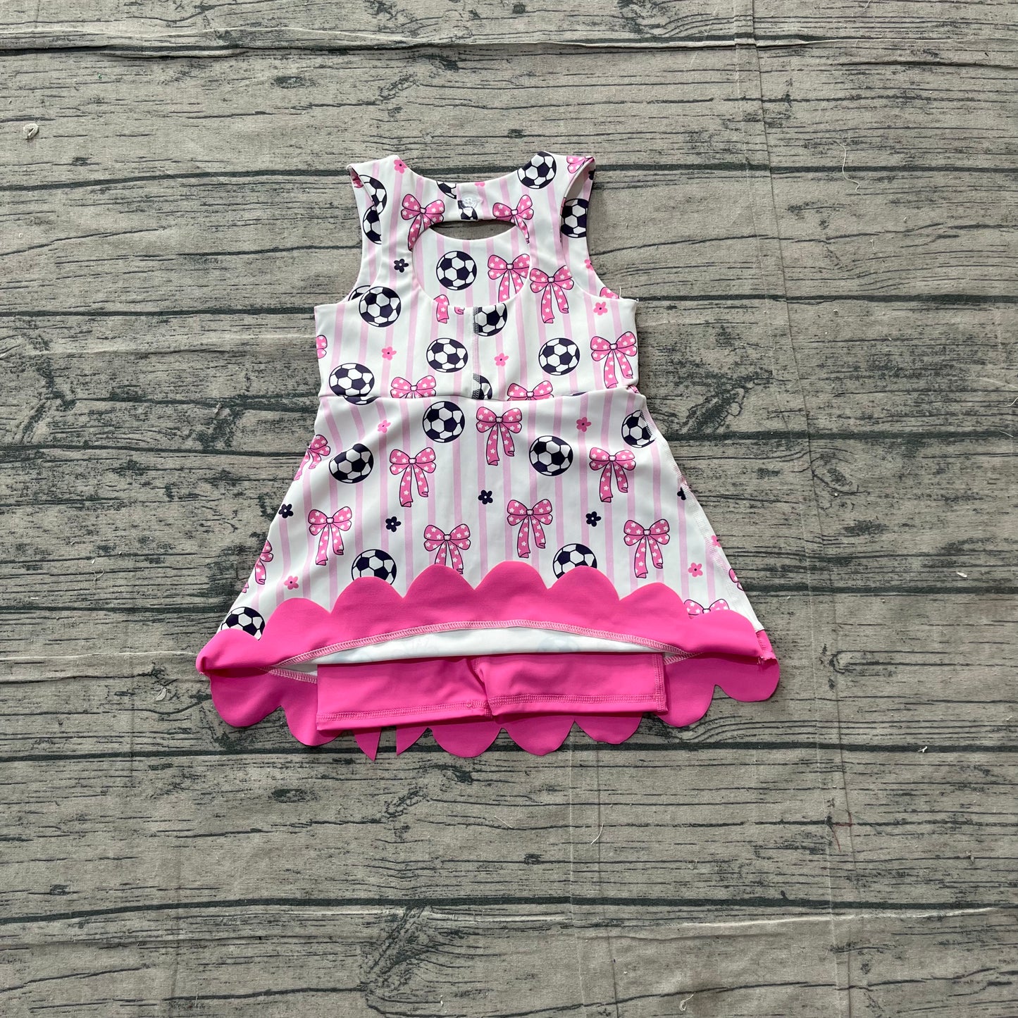 ( No moq ) Preorder Baby Girls Kids Soccer Bows Stripes Scallop Yoga Active Pink Dress