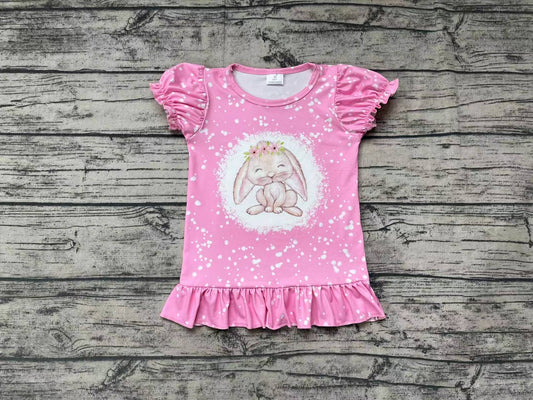 No Moq Pre-order Easter Baby Girl Pink Short Sleeves Rabbit Shirt Tops