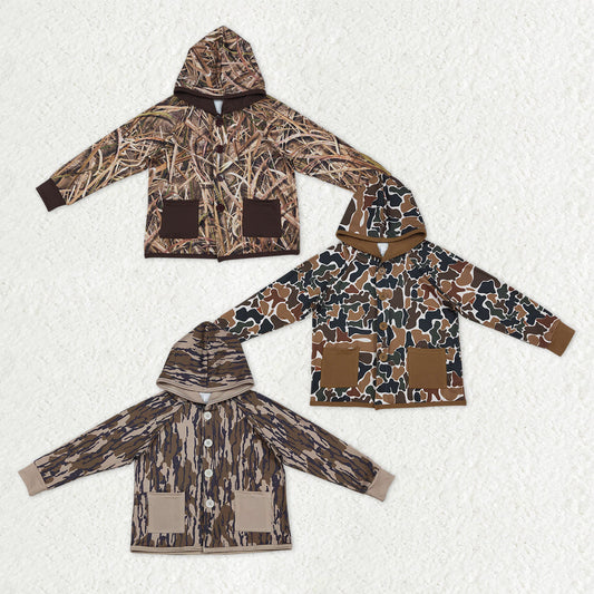 Sibling Baby Boys Kids Southern Camo Print Hoodie Pockets Buttons Shirts Coats RTS
