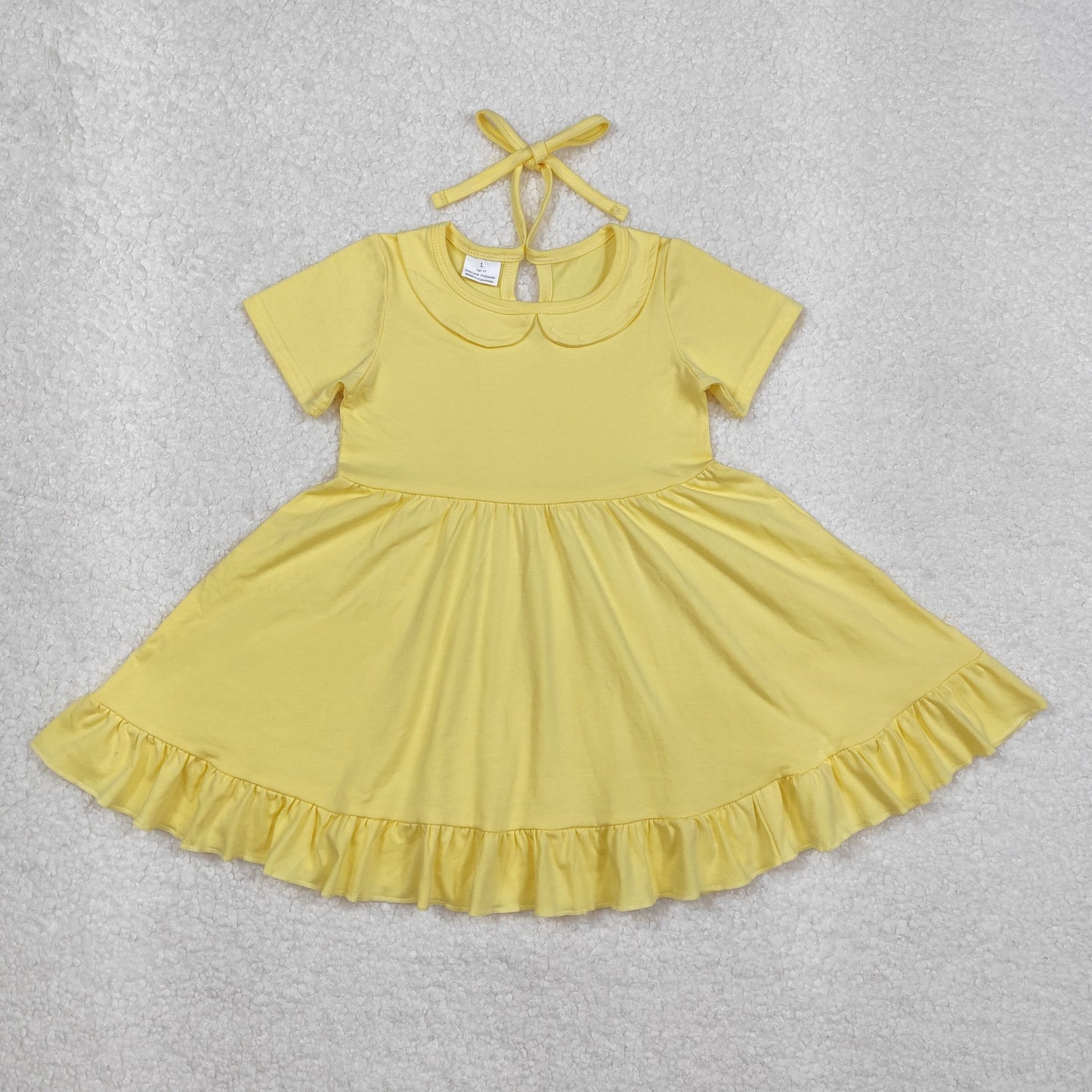 Baby Girl Short Sleeves Yellow Cotton Ruffle Knee Length Dress RTS