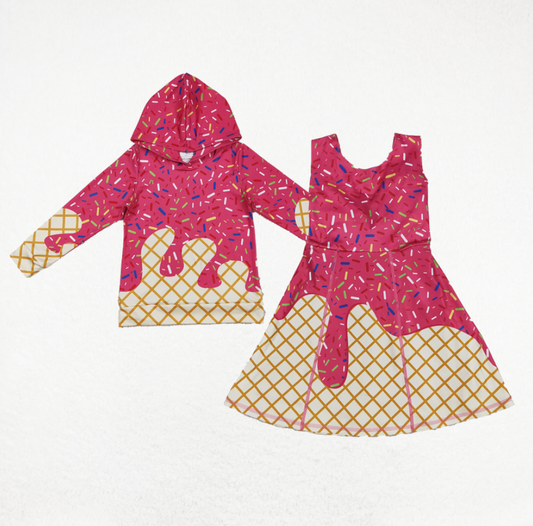 Baby Kids Toddler Pink Drips Yoga Dress Milk Silk Shirt Sibling Team Clothes RTS