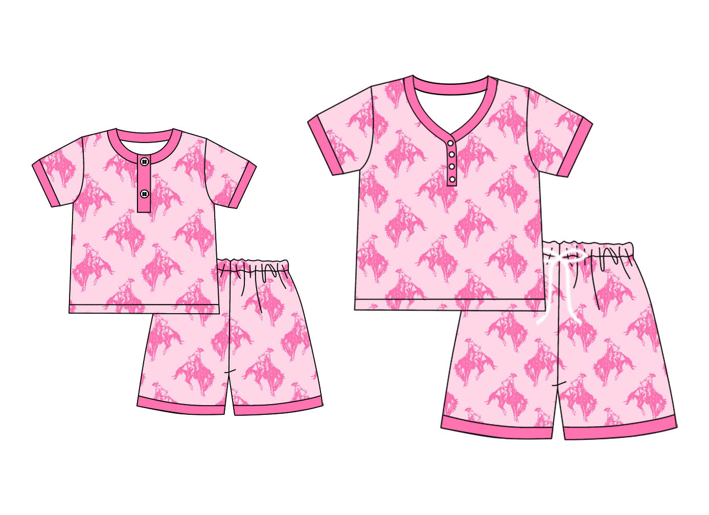 ( Moq 5 Each Style ) Baby Girl Adult Women Western Rodeo Buttons Sibling Summer Mommy And Me Family Pink Pajamas Set 4.21