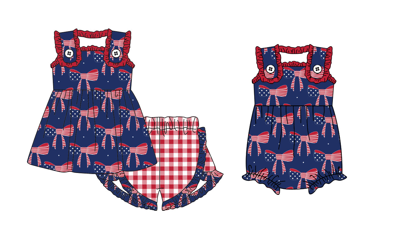 Baby Girl July 4th Bows Sibling Romper Clothes Set ( Moq 5 Each Design )11.21