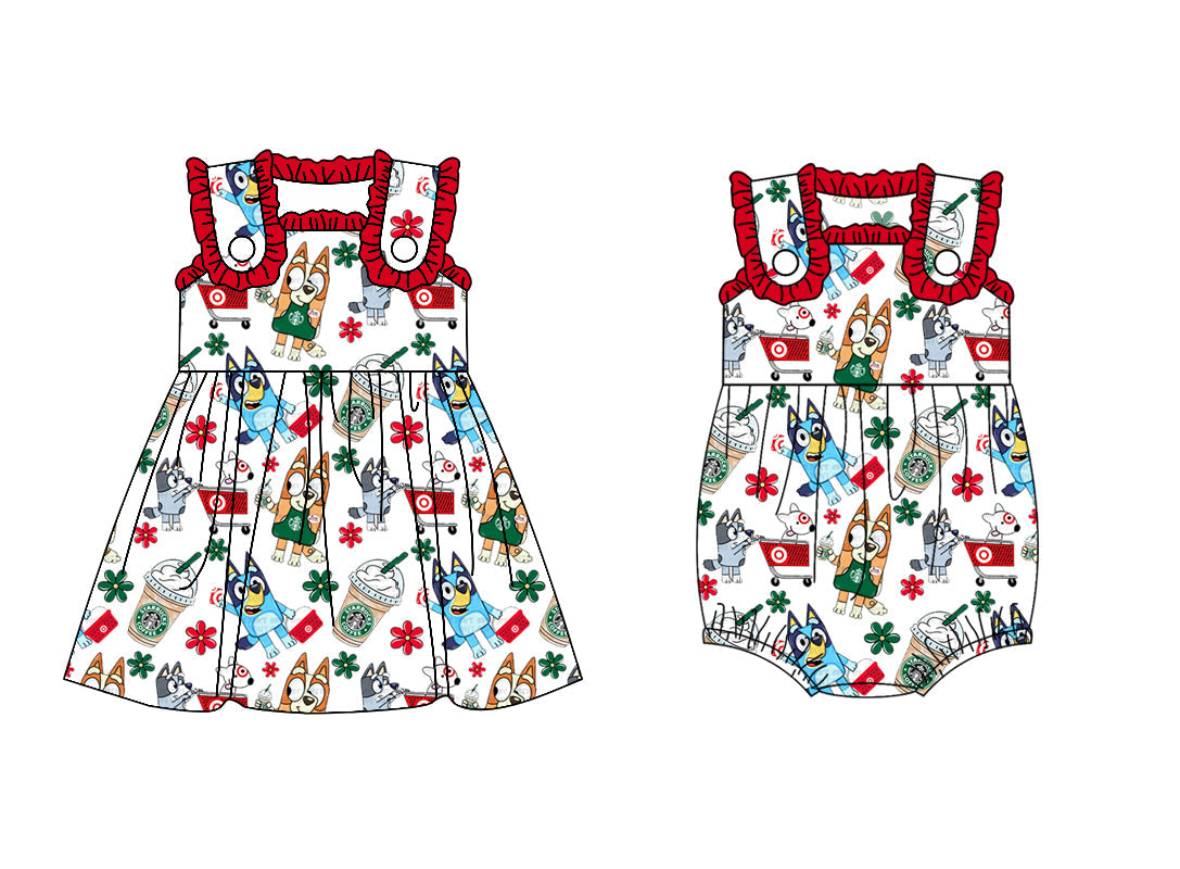 Baby Girl Sleeveless Dogs Flower Sibling Romper Dress ( Moq 5 Each Style ) 3.21