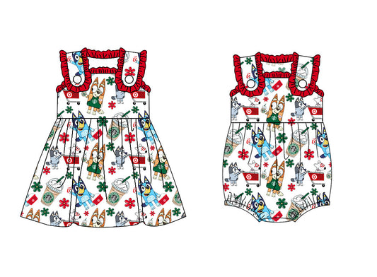 Baby Girl Sleeveless Dogs Flower Sibling Romper Dress ( Moq 5 Each Style ) 3.21