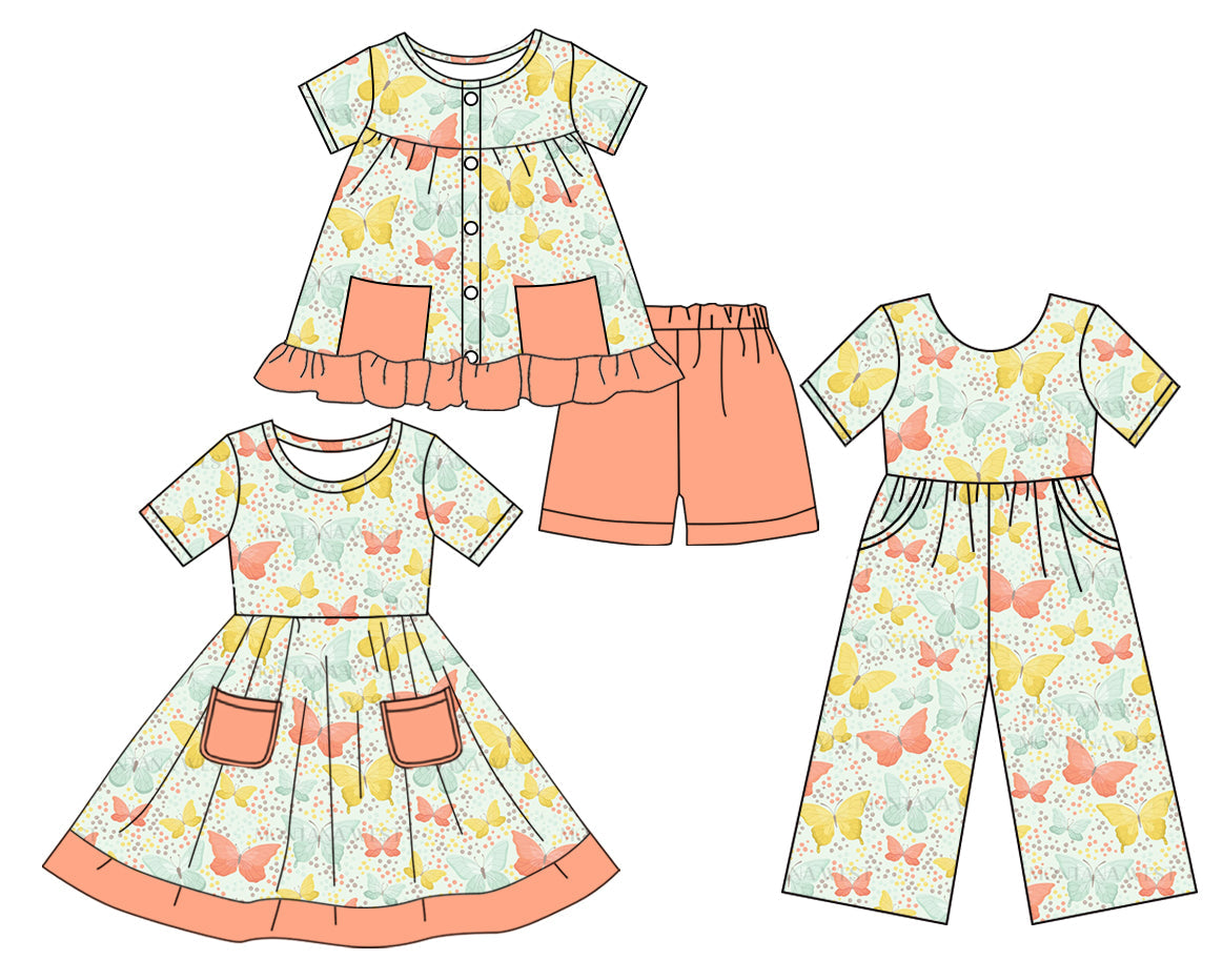 Baby Girl Short Sleeves Butterfly Sibling Jumpsuit Dress Set ( Moq 5 Each Style ) 3.19