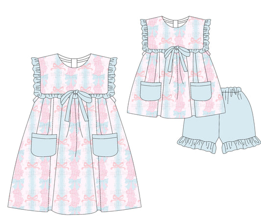 Baby Girl Blue Bows Pockets Sibling Dress Set ( Moq 5 Each Style ) 3.5