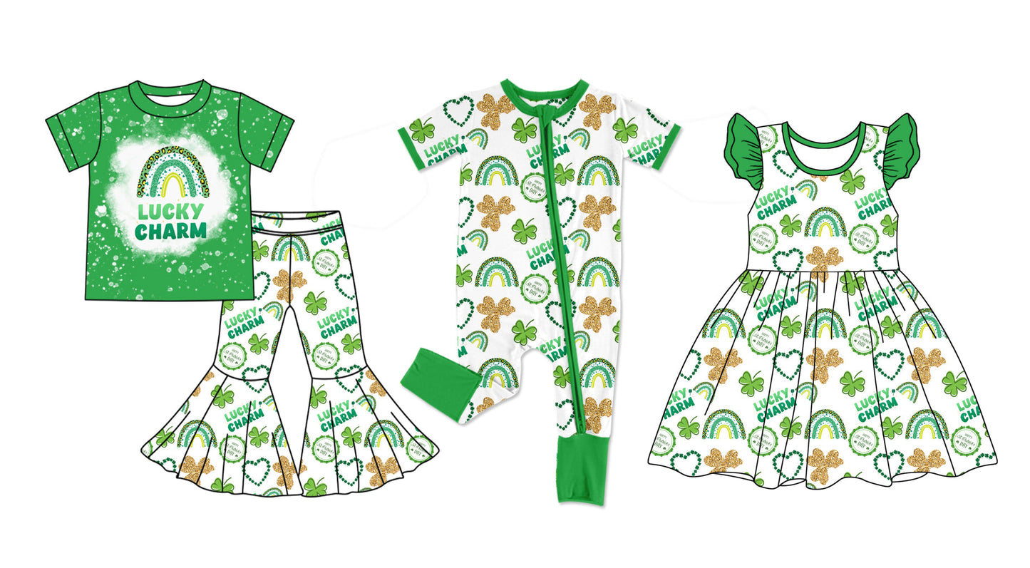 Baby Girl Short Sleeves St Patrick Rainbow Sibling Romper Dress Set ( Moq 5 Each Design ) 12.11