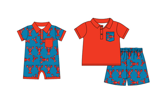 Baby Boy Short Sleeves Crawfish Sibling Romper Set ( Moq 5 Each Design ) 12.14