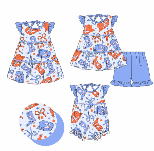 Baby Girl July 4th Bows Hats Boots Sibling Romper Dress Set ( Moq 5 Each Style ) 2.19