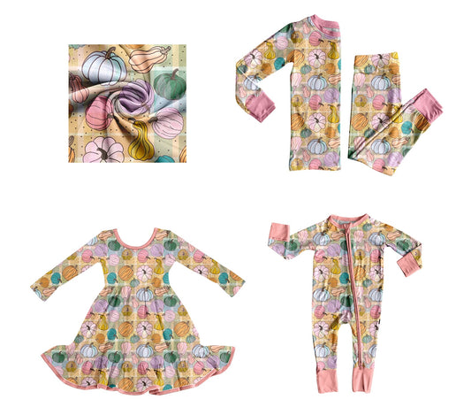( Moq 5 Each Style ) Baby Girl Toddler Pumpkins Fall Sibling Romper Dress Set