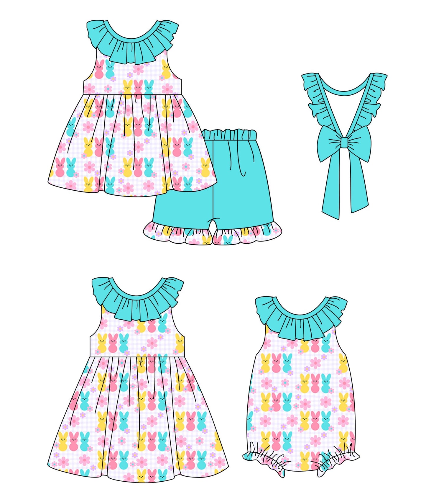 Baby Girl Easter Rabbits Flower Sibling Romper Dress Set ( Moq 5 Each Style ) 1.11