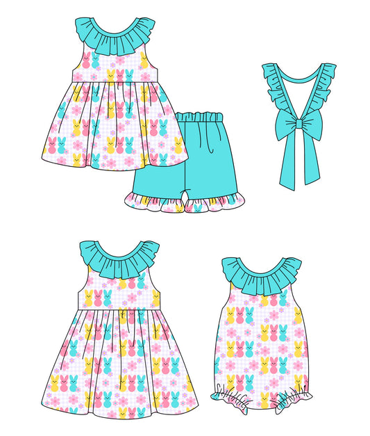 Baby Girl Easter Rabbits Flower Sibling Romper Dress Set ( Moq 5 Each Style ) 1.11