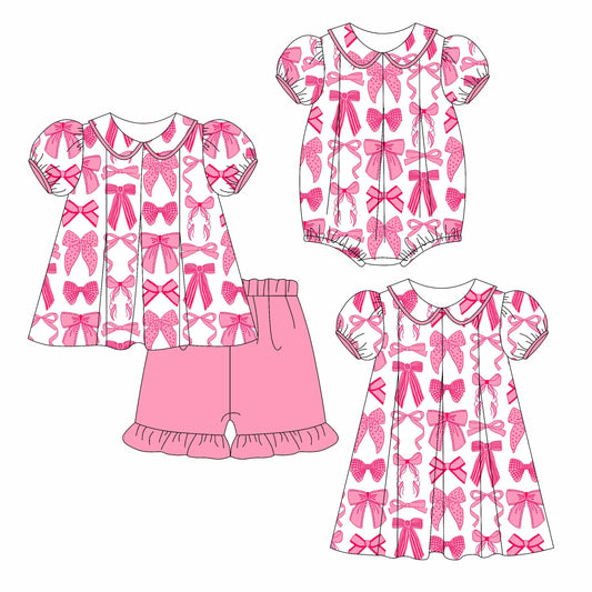 ( Moq 5 Each Style ) Baby Girl Short Sleeves Pink Bows Sibling Romper Dress Set 3.24