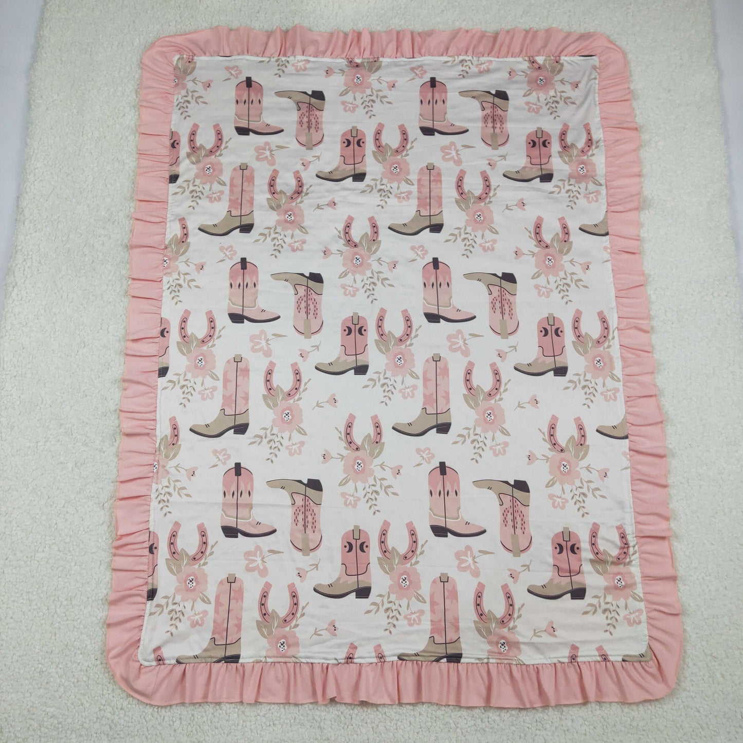 Baby Girls Kids Boots Flower Western Pink Ruffle Blanket RTS