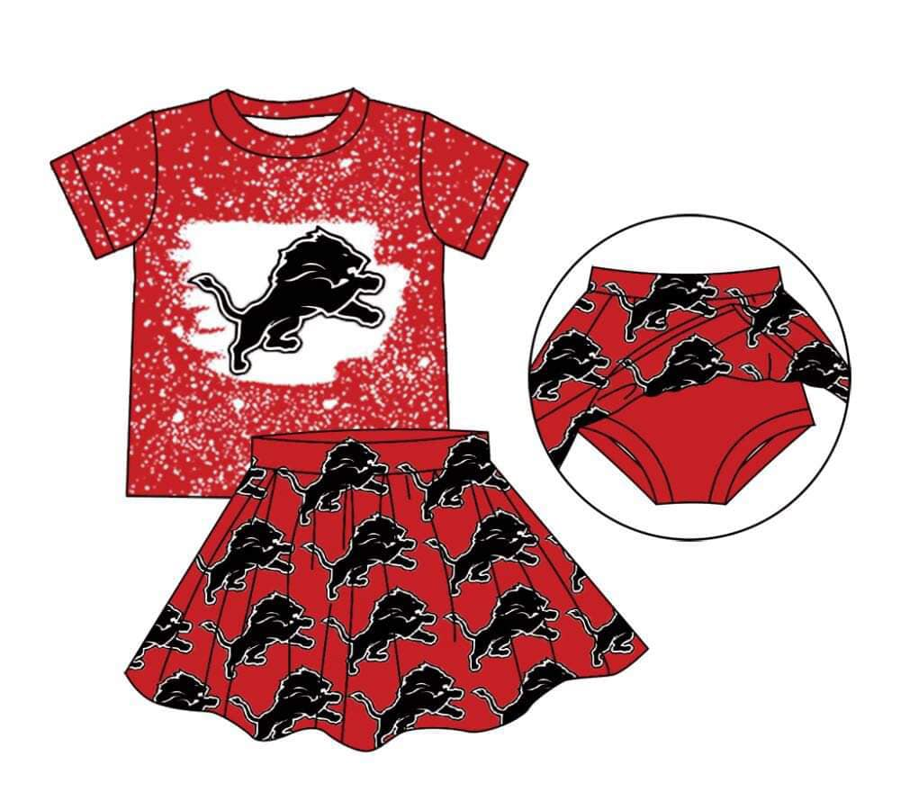 Baby Girl Red Short Sleeves Lion Shirt Skirt With Shorts Team Clothes Set Moq 5