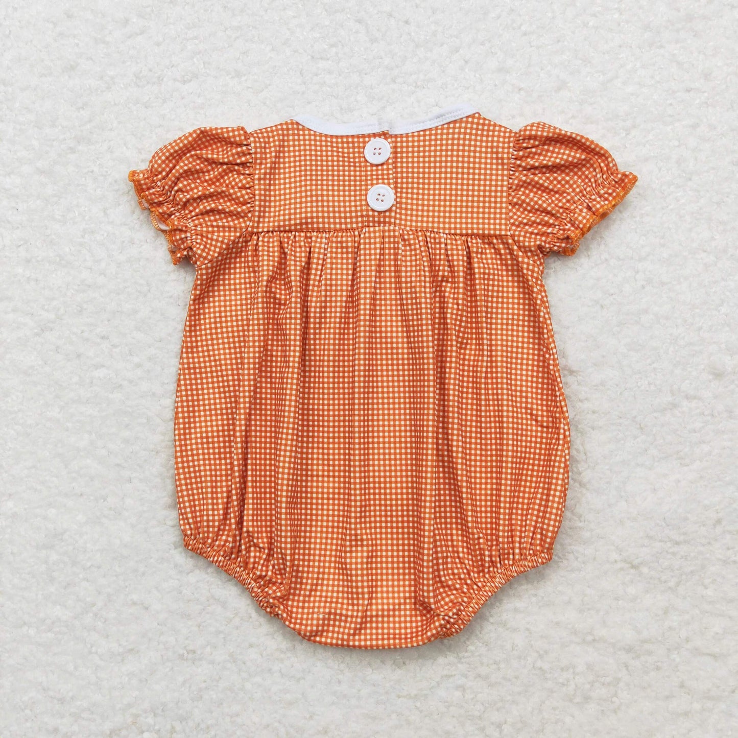 Baby Girl Orange Plaid Embroidery Pumpkin Bubble Romper